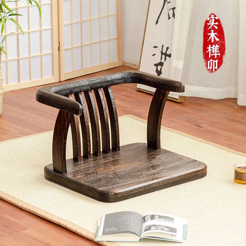 W7飘窗矮款小椅子榻榻米座椅实木休闲椅靠背凳子久坐舒服阳台矮凳