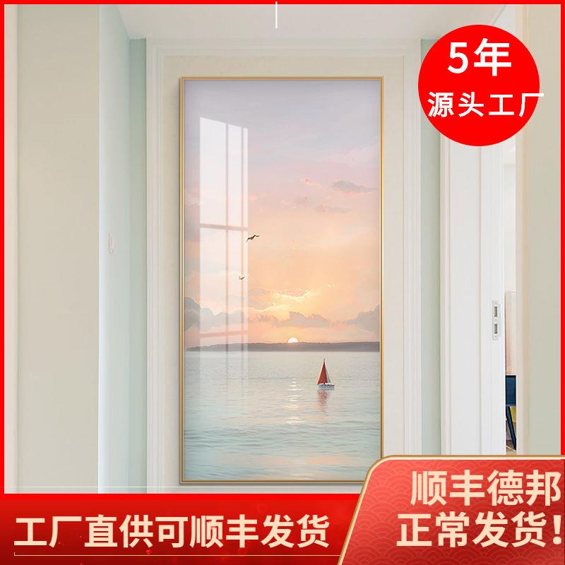 玄关装饰画北欧海景油画晶瓷挂画落地画客厅走廊过道现代简约壁画