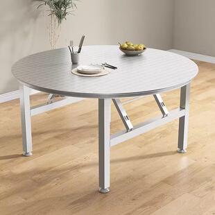 不锈钢圆形餐桌可折叠饭店夜市烧烤大排档流水席食堂桌子家用农村