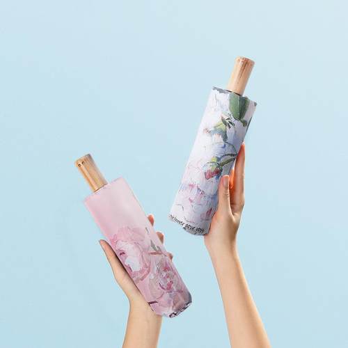 内层印花晴雨两用折叠伞玻纤伞骨抗风抗UV双层黑胶伞遮阳伞雨伞