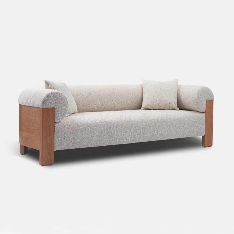 北欧极简三人位沙发客厅中古风实木设计师款民宿酒店布艺直排沙发