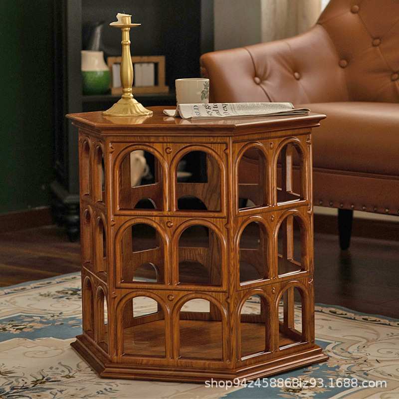 弗拉维边几中古实木八边形圆拱门客厅茶几复古木质