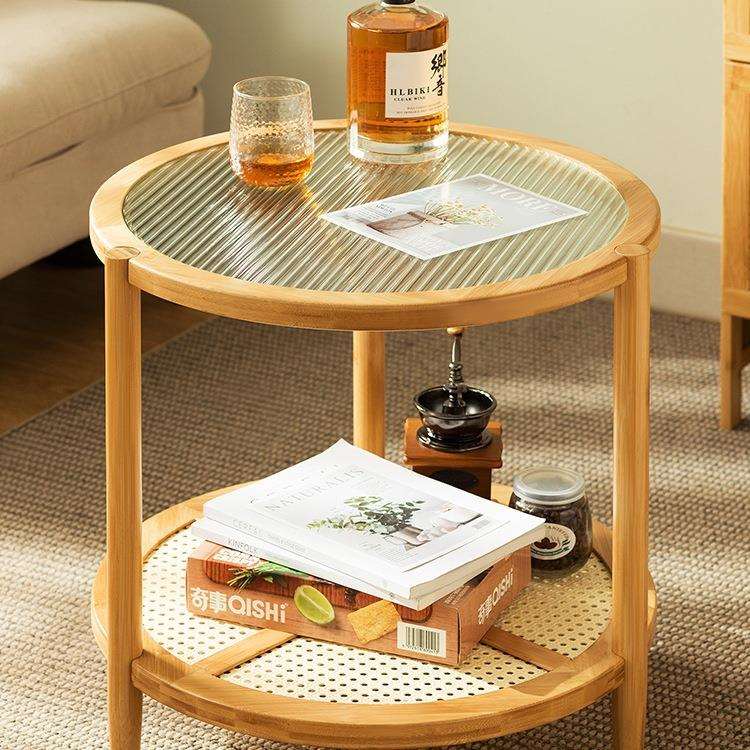 圆形茶几茶桌子客厅家用茶台轻奢现代小户型实木阳台卧室坐地Tω