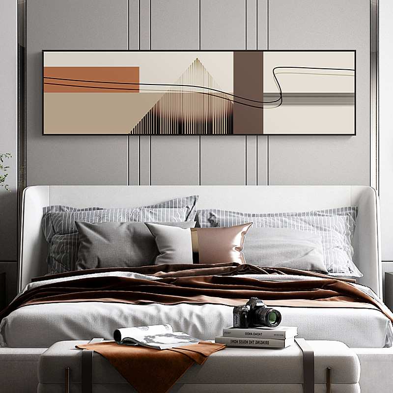 沉思默想 现代简约卧室装饰画主卧床头墙挂画横幅抽象线条橙棕色