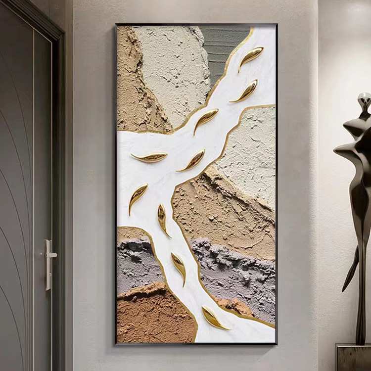 年年有余纯手绘立体肌理实物油画现代简约客厅玄关装饰画入户挂画