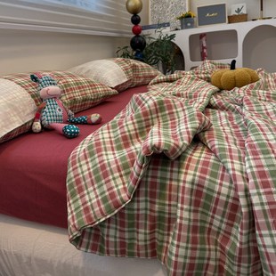 夏季 全棉双层纱夏凉被四件套简约格子H夏被单双人被芯空调被薄被