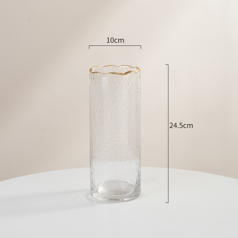 轻奢风高级感g冷纹玻璃花瓶金口水养玫瑰百合客厅插花装饰餐桌摆