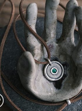 吊坠岁银币【人生五珐琅原创拓丨】手工头99纯银项链独立绿点抬银