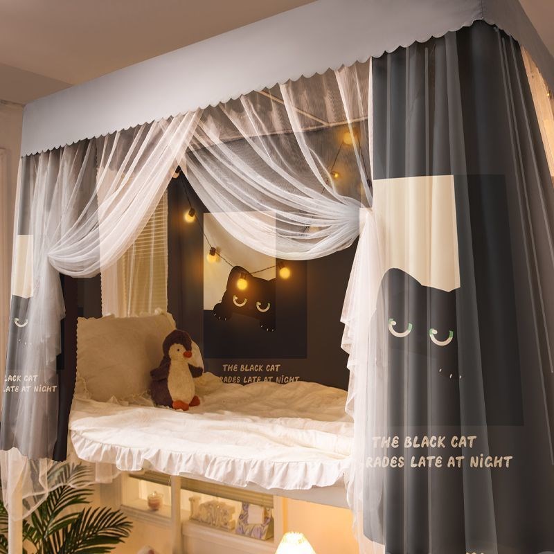 宿舍床帘一体式遮光蚊帐s上铺上下铺床遮挡帘子防蚊床幔寝室带支