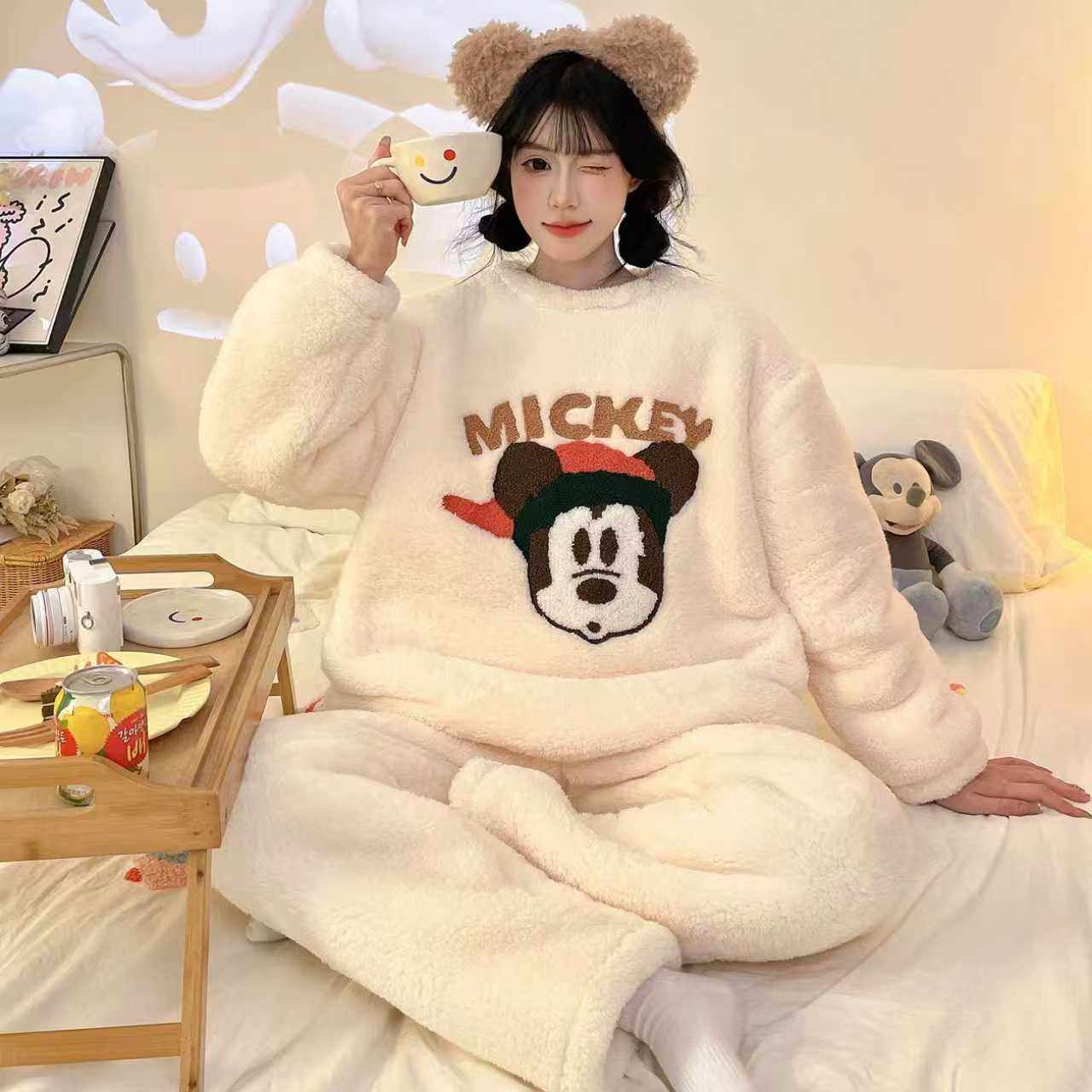 睡衣女甜美长毛绒长袖长裤2026红色加绒加厚家居服女套装ak