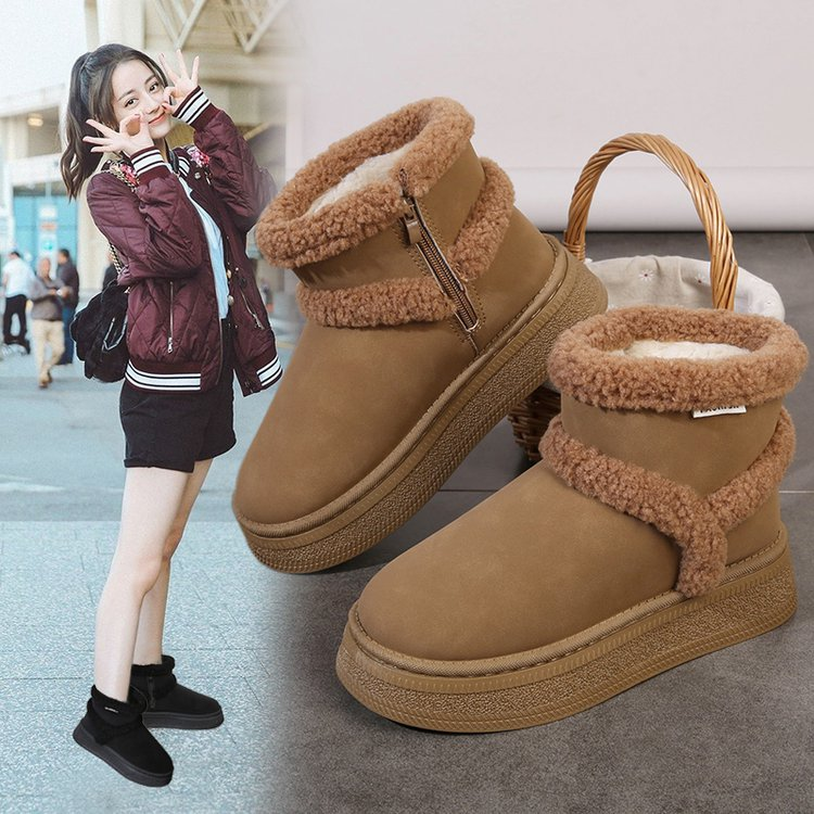 周冬雨同款mini皮毛一体雪地靴男女款保暖防滑加绒短筒棉鞋冬tb