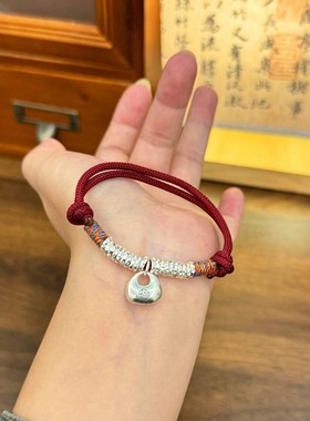 实心银坨盘缠手链纯足银平安锁小胖福新中式国风情U侣手绳送女友