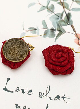 玫瑰花925银香云纱桑蚕丝耳饰J耳钉民族风中国风耳坠