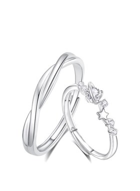 TRUE ME 999足银甜蜜星球情侣一对戒指轻奢气质百搭X简约开口刻字