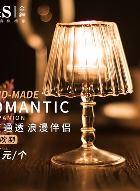 玻璃小蜡烛迷你i台灯餐厅酒吧家用创意烛光晚餐浪漫奇趣小烛台摆