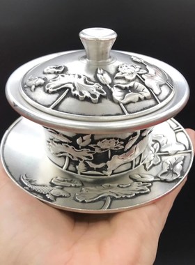 古玩铜器收藏仿古纯铜茶盏一套家居装饰H茶具泡茶壶客厅工艺品摆