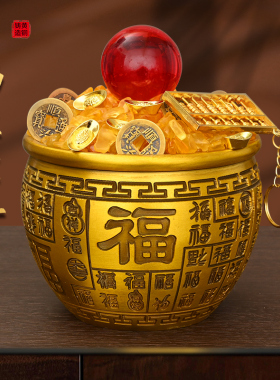 黄铜米缸百福铜缸聚宝盆摆件客厅家居摆件小铜盆T存钱罐招财进宝