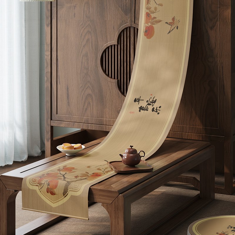 新中式竹席茶席桌旗禅意茶桌垫布国E风竹子长条茶旗竹编茶台隔热