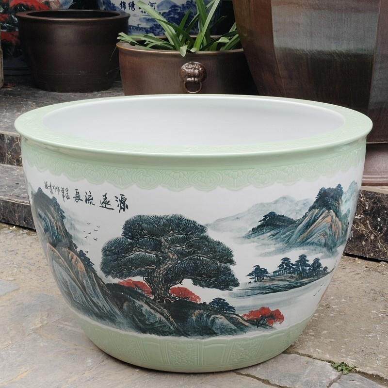 大鱼缸陶瓷养缸乌龟缸睡莲碗莲鱼缸手绘新款大号缸庭院阳台造景