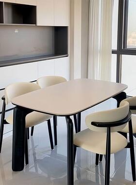 北欧风黑色岩板餐桌大象家用小户型长方形复古现代简约实木饭桌