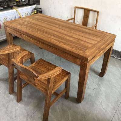 老榆木实木餐桌原木方桌束腰马蹄桌简约民宿仿古禅意茶桌书桌茶台