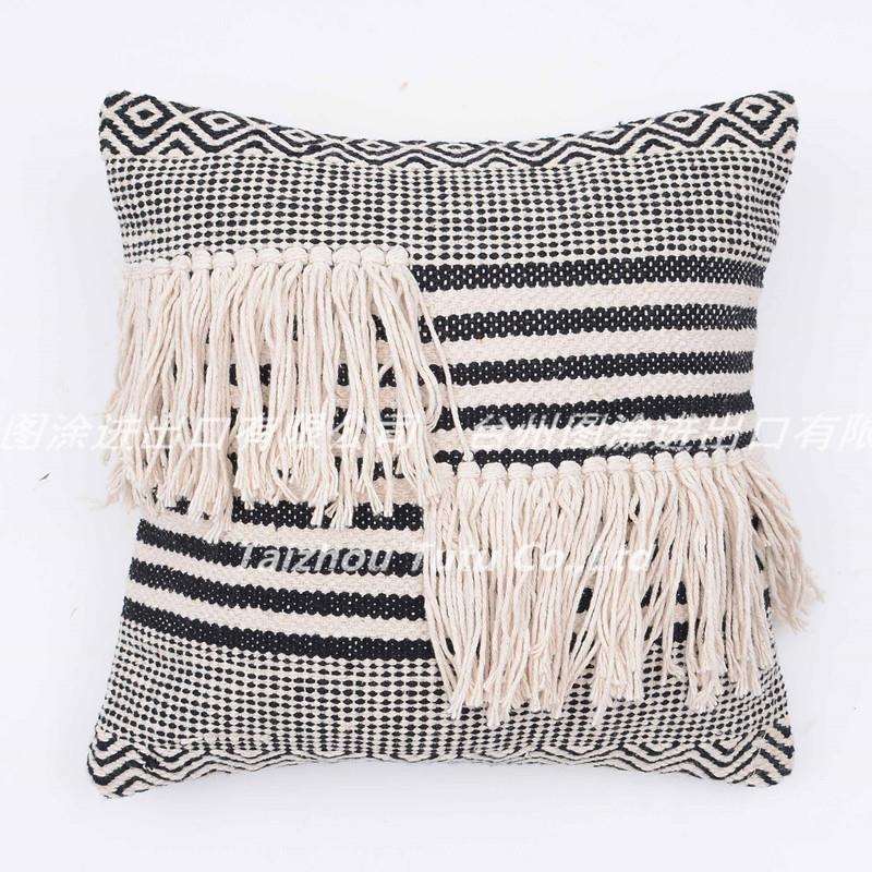 图涂|黑白空间 印度进口手工编织抱枕 现代简约别墅客厅沙发靠垫