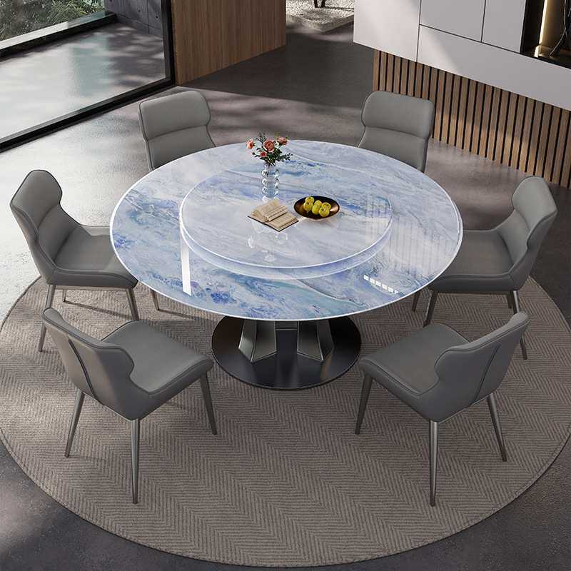 轻奢超晶石圆桌家用小户型天然微晶石桌子岩板餐桌带转盘吃饭桌椅