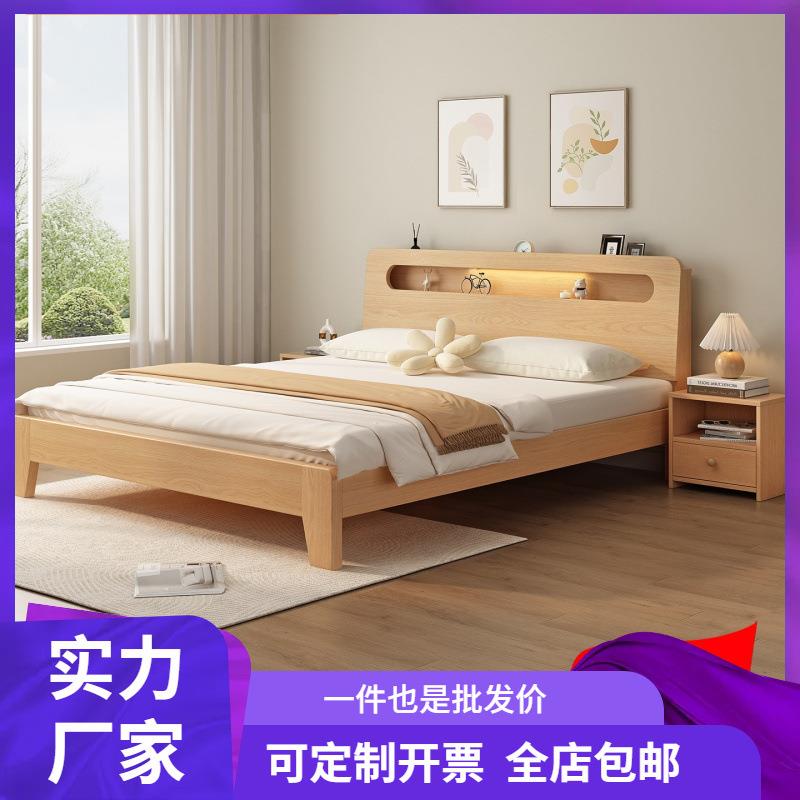 实木床1.5m主卧床1米8双人床出租房用用经济型现代简约家单人床架