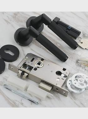 分体家用锁木g门黑色房间门锁执手锁具卧室拉手现代简约新款静音
