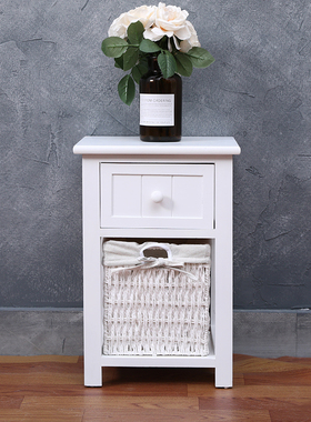 田园迷你窄柜白色床头柜n28cm长宽30cm高45cm实木储物柜子卧室整