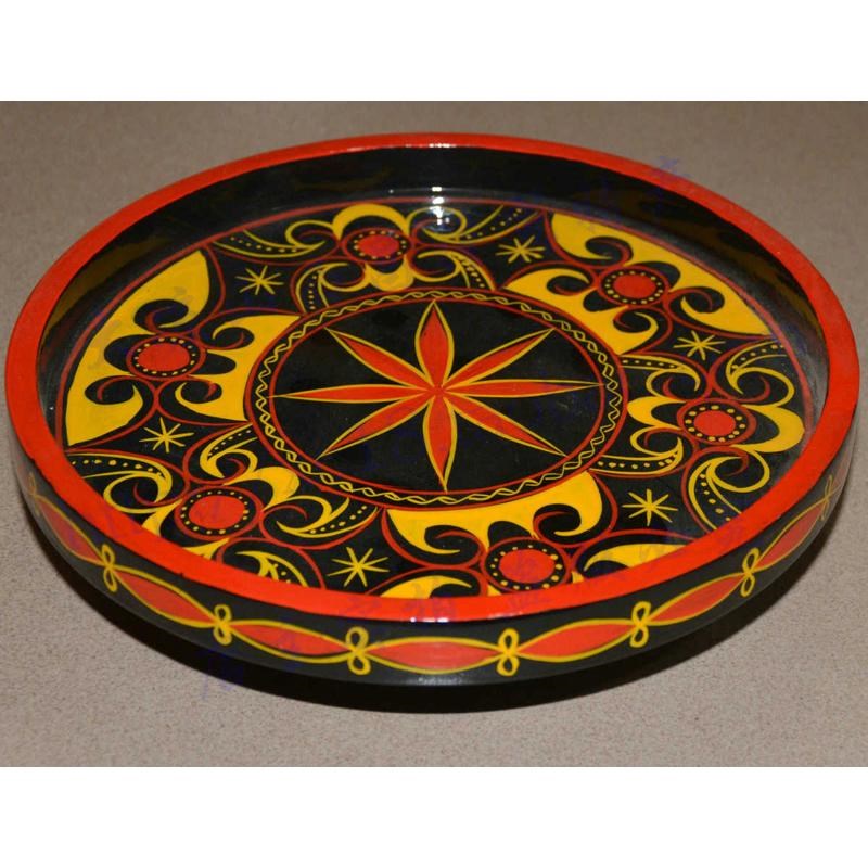 彝族漆器餐具盘子彩绘手工艺x品四川大凉山西昌矮脚盘餐具果盘菜