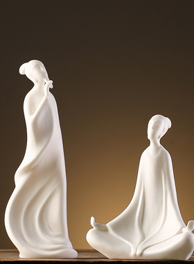 创意陶瓷人物摆件办公室家居w书房博古架茶室桌面工艺品禅意装饰