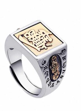 祥瑞霸气款招财开口戒指貔貅环复古个性爆925银可调节戒指男潮