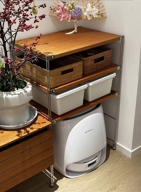 扫地机器人置物架收纳架移动沙发边几日式落P地中古风置物收纳柜