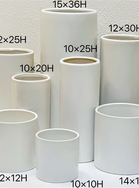 陶瓷直筒北欧圆柱哑光陶瓷花瓶白色E简约家居装饰客厅摆件鲜花花