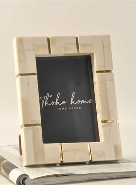 印度进口牛骨相框镶n铜北欧床头白色7寸创意摆台样板间桌面摆件