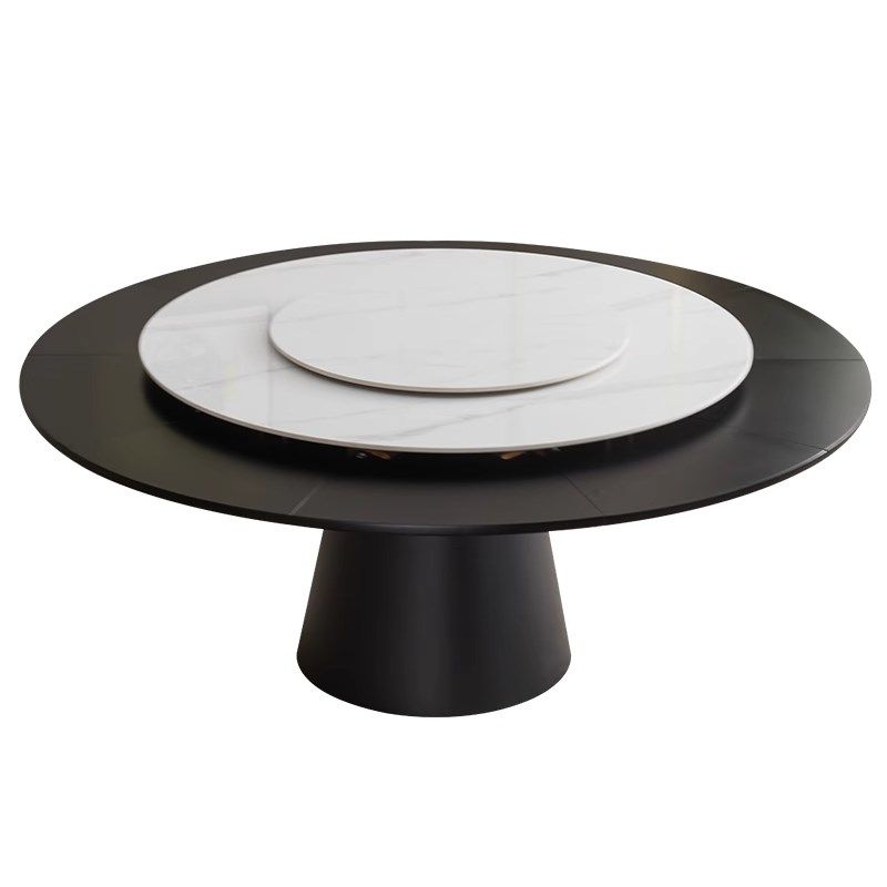 岩板旋转伸缩餐桌可变实木圆桌带转盘现代风多Q功能变径餐桌省空