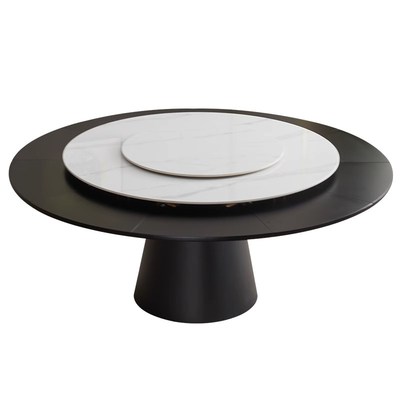 岩板旋转伸缩餐桌可变实木圆桌带转盘现代风多Q功能变径餐桌省空