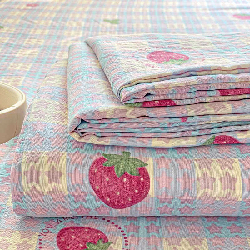 草莓双层纱床单三件套p单件100%水洗棉被单卧室双人学生宿舍裸睡
