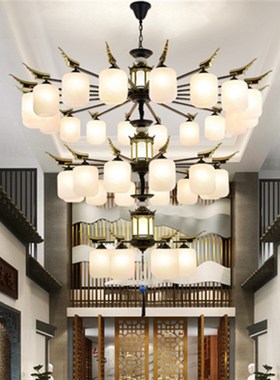 别墅大灯新中式复式楼p大吊灯三层客厅中国风挑空跃层楼中楼长吊