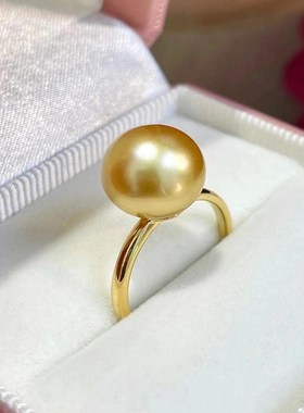 s925银镶嵌珍珠戒指女戒指南洋金珠戒指素面O经典简约活口珍珠戒