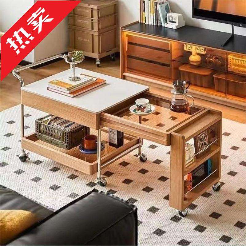 小推车移动茶几日式沙发客厅伸缩围炉煮茶实木家用茶桌小户型网红
