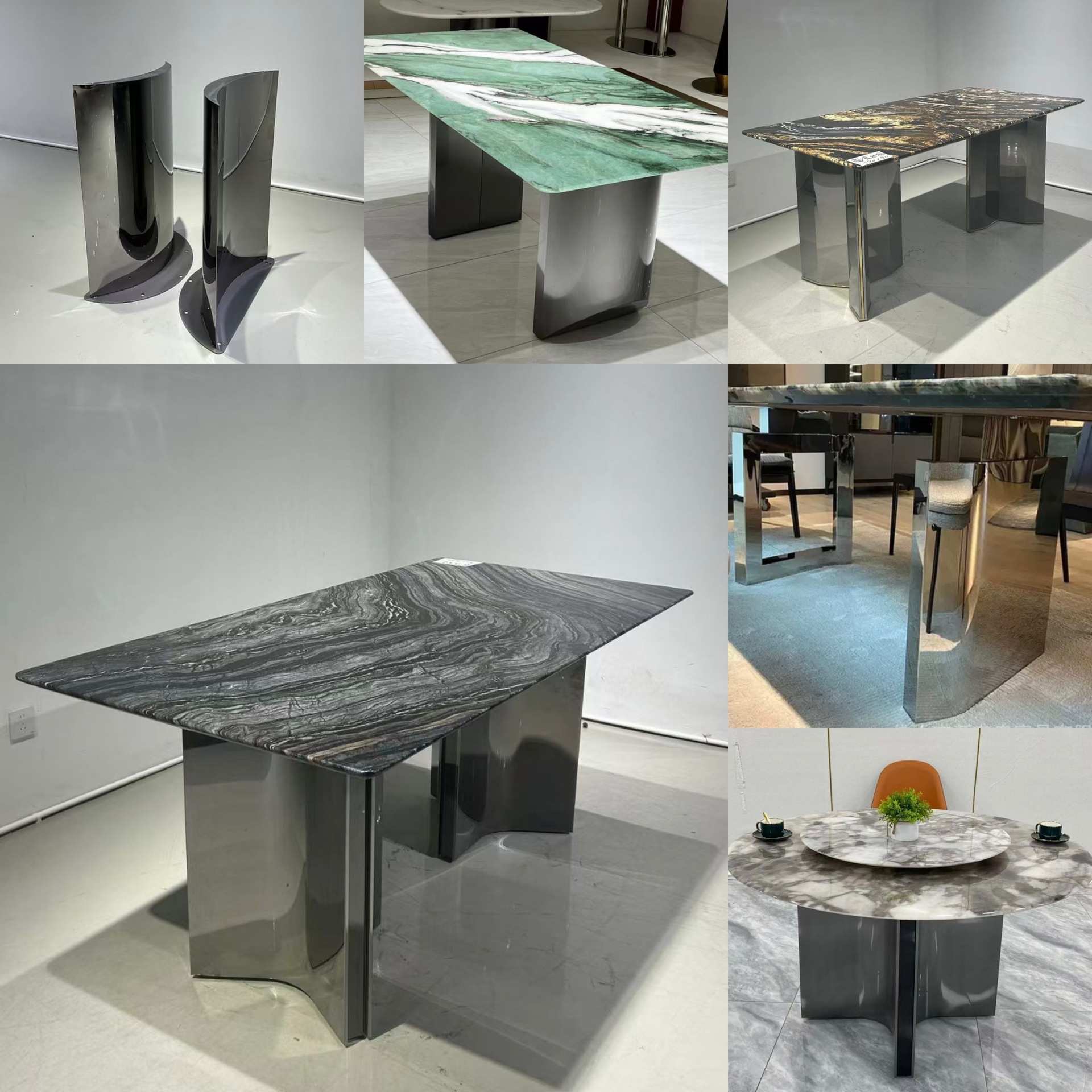 轻奢餐台脚奢石底座大理石架意式家具岩板桌腿不锈钢极简餐桌