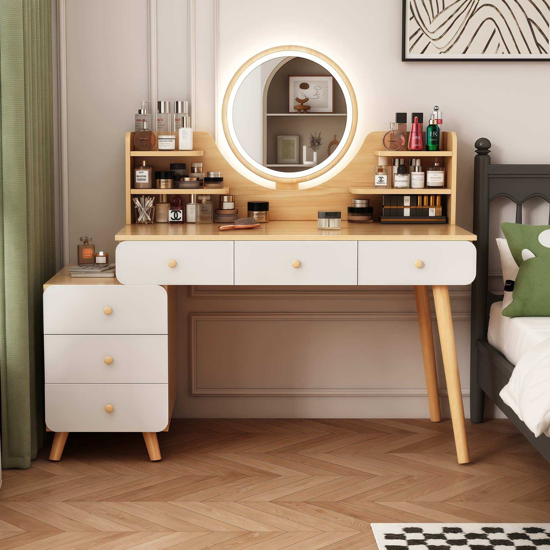 2025年新款现代简约梳妆台小户型收纳斗柜一体卧室书桌化妆桌带镜,电子元器件市场,其它元器件,淘宝优惠券,粉丝福利购,淘宝优惠卷