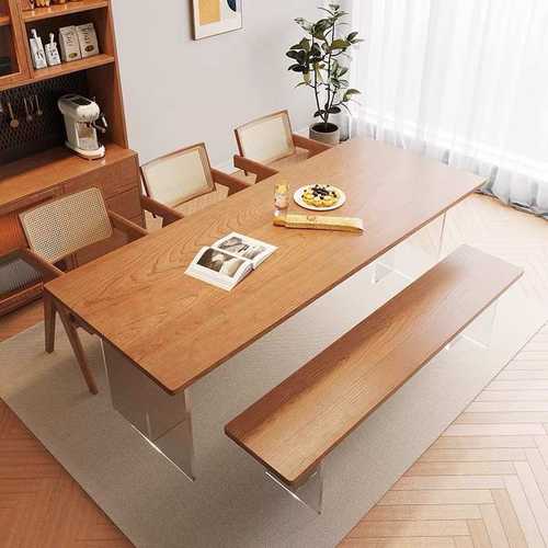 北欧长条桌实木餐椅长板桌凳原木餐桌实木餐桌椅亚克力悬浮桌椅