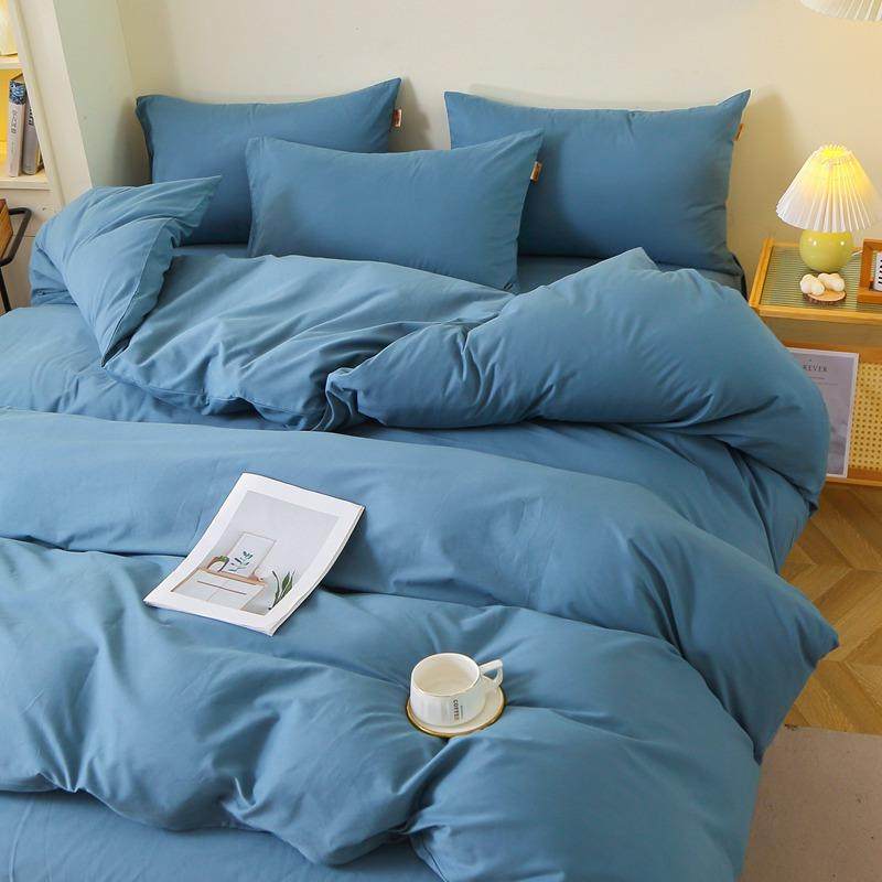 #新款13376纯色喷气棉磨毛四件套素色保暖加厚棉四件套家用被套