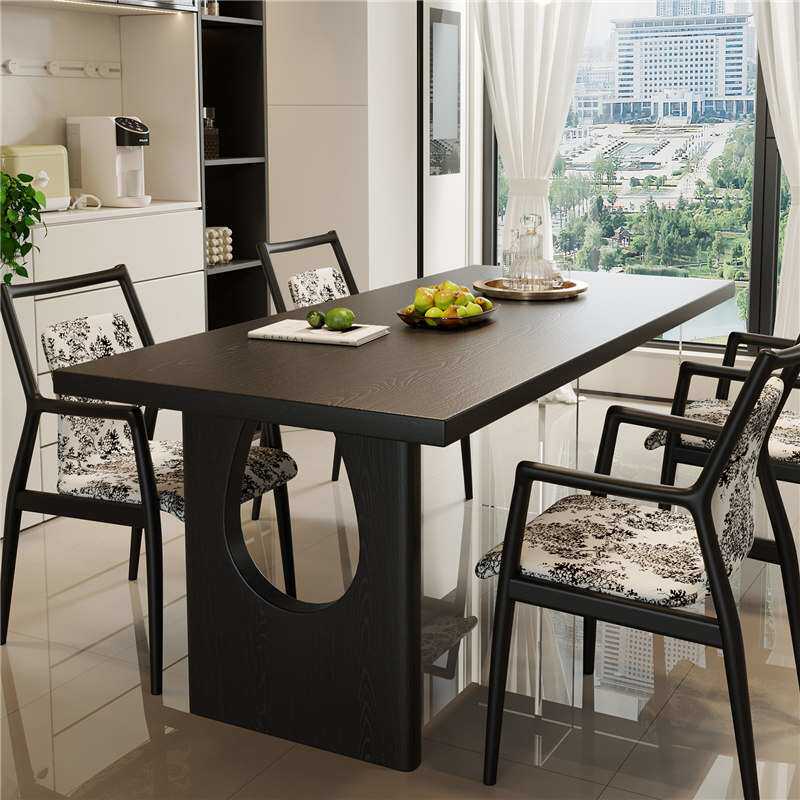 简约亚克力餐桌椅组合家用黑色简易大书桌实木大板桌餐厅吃饭桌子