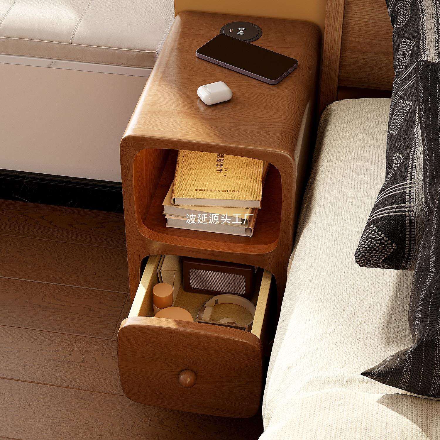 实木床头柜卧室迷你小型极窄带灯床边柜出租屋超窄柜子极窄置物架