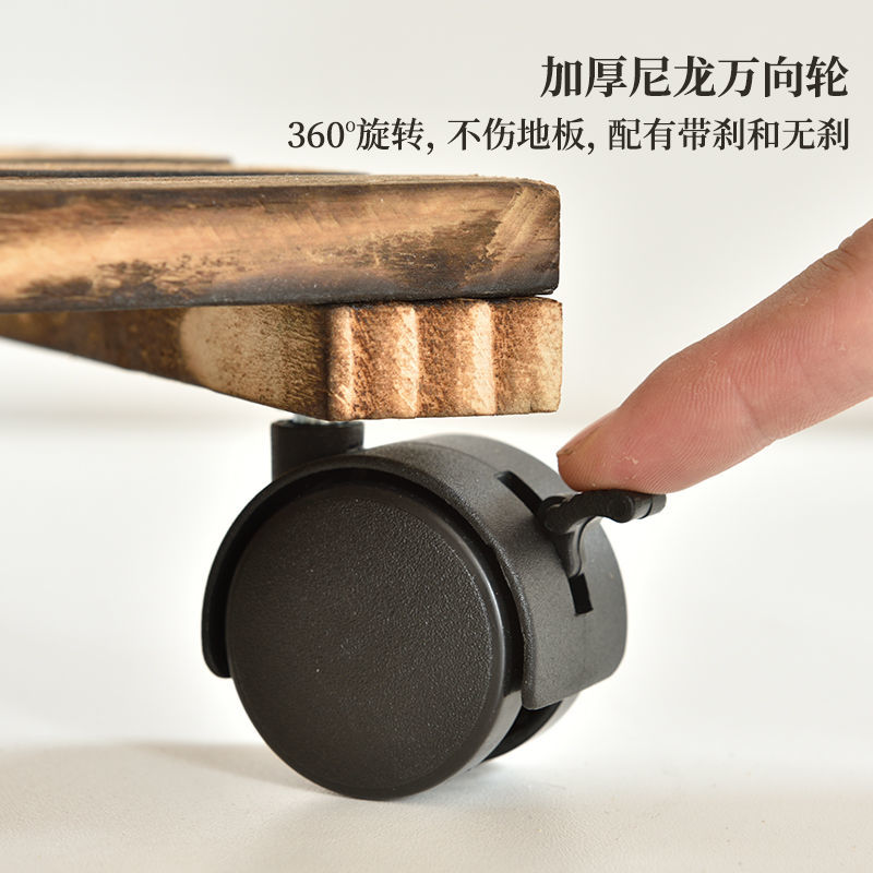 正方形加厚实木可移动花盆托盘底座阳台室外露天防晒架子带万向轮图片