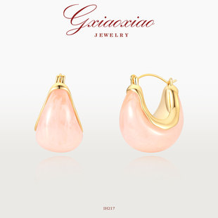 XIAOXIAO 复古简约百搭耳环 镀K金 气质经典 IH217 金漾粉贝